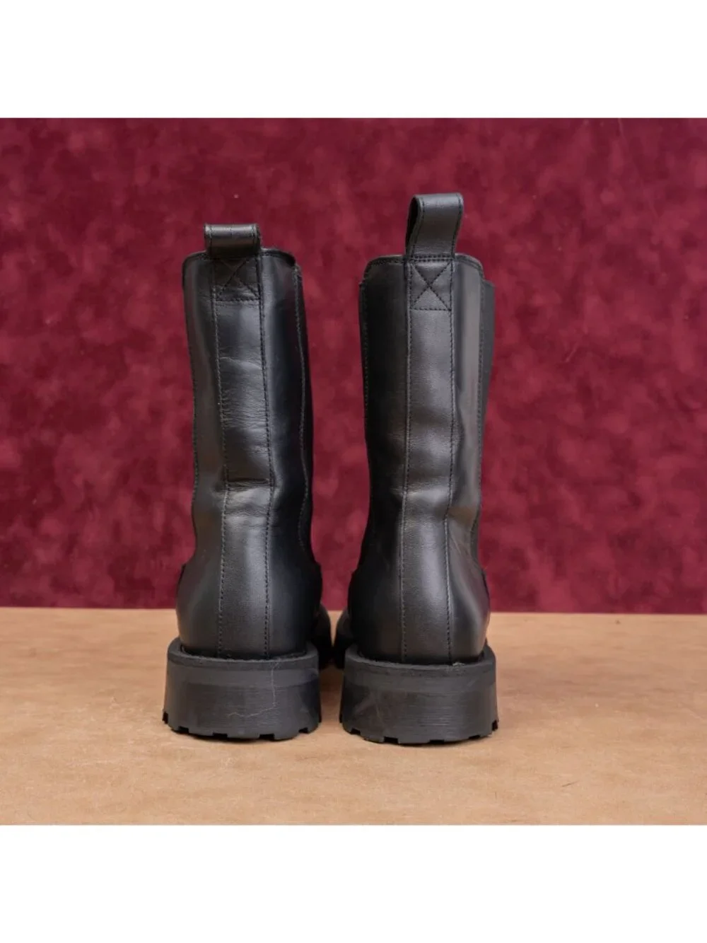 & Other Stories Women Chunky Black Leather Slip-on Ankle Chelsea Boots 8US EUR39